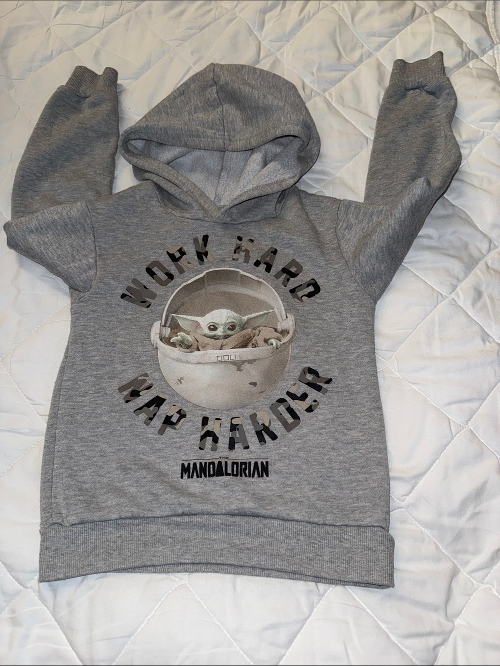 6T Star Wars 'mandelorian Work Hard Nap Harder' Grey Kids Hoodie GUC